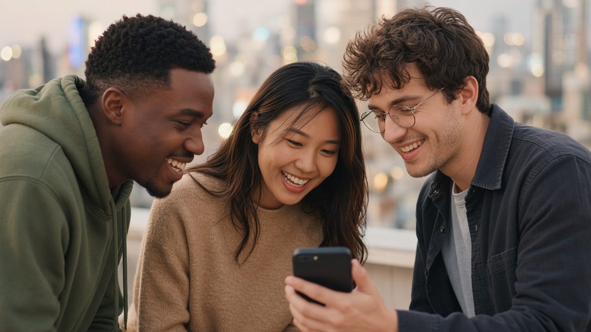 Happy people checking a reward offer on a phone